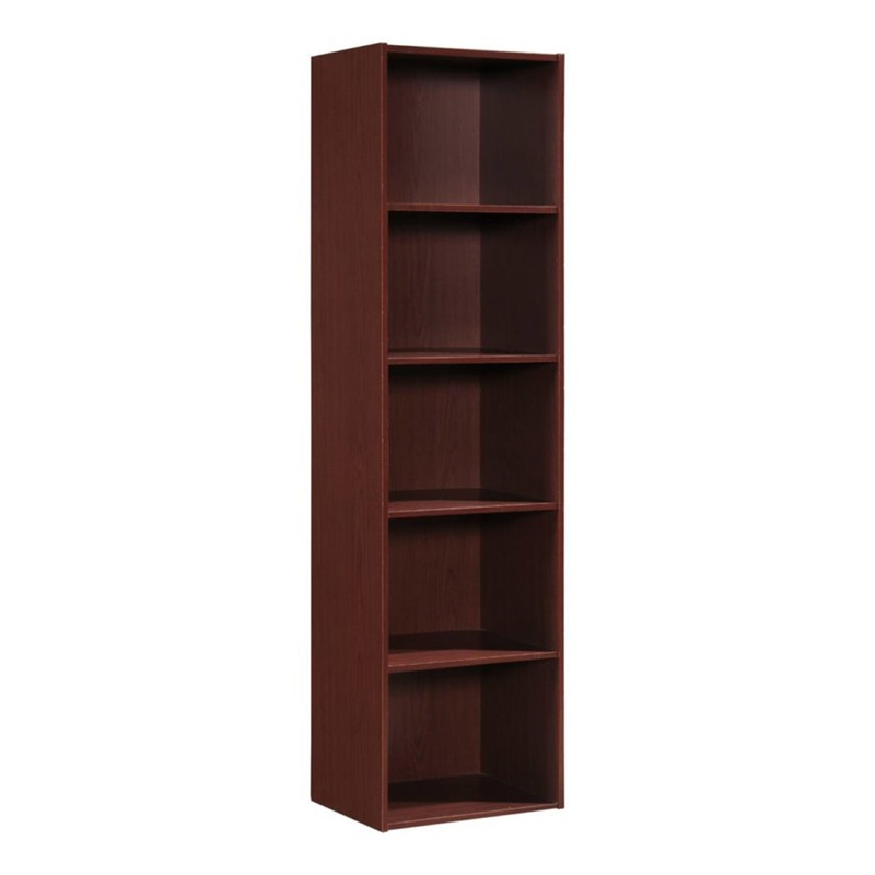 12 x 16 x 60 In 5 Shelf Bookcase Organizer, Mahogany Wood Finish (Open Box)