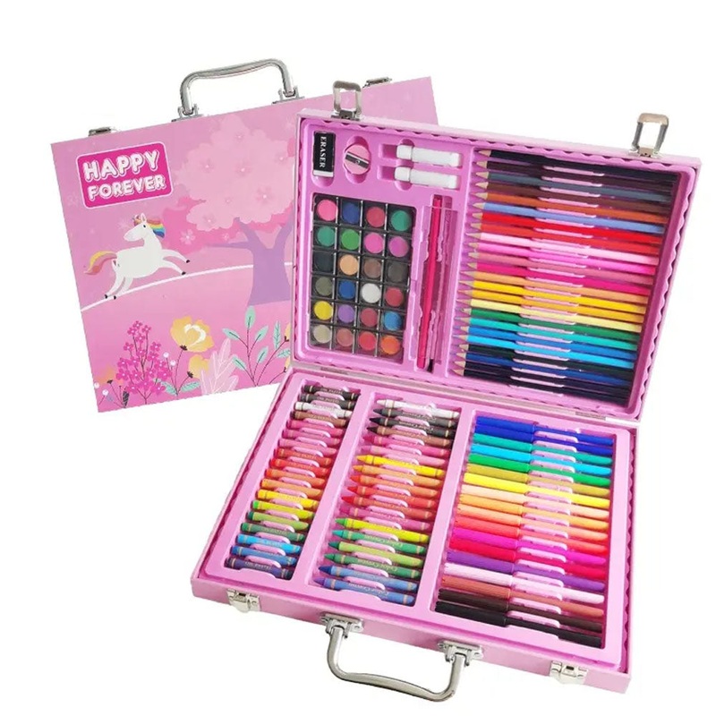 128 pcs Professional Children's Art Set Wooden Box Pink