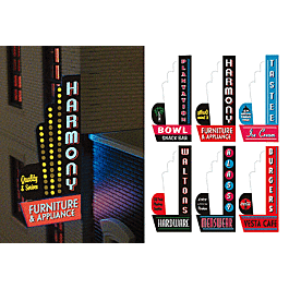 Animated Multi-Graphic Vertical Neon Sign Kit w/6 Overlays -- Downtown Series #2 - Left - Large