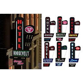 Animated Multi-Graphic Vertical Neon Sign Kit w/6 Overlays -- Hotel/Motel Series - Left - Large