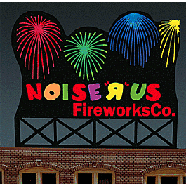 Animated Neon Billboard -- Noise "R" Us Fireworks Co. - Medium - 1-1/2 x 2-3/10"3.8 x 5.8cm