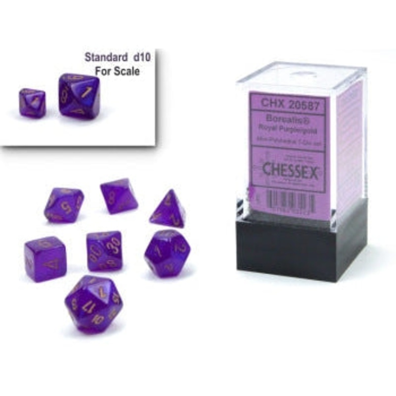 Chessex Mini-Polyhedral 7-Die Set: Borealis - Royal Purple/Gold