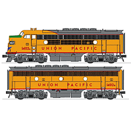 Diesel UP EMD F3 Ph2a A/B Set, w/LokSound/DC/DCC w/A/B Lashed Up -- Union Pacific #1402A/1402B (Yellow/Gray)