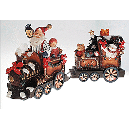 Fiber Optic Resin Santa Train Set -- w/Santa, Bear & Toys