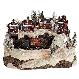 Fiber Optic Resin Village Scene w/Train