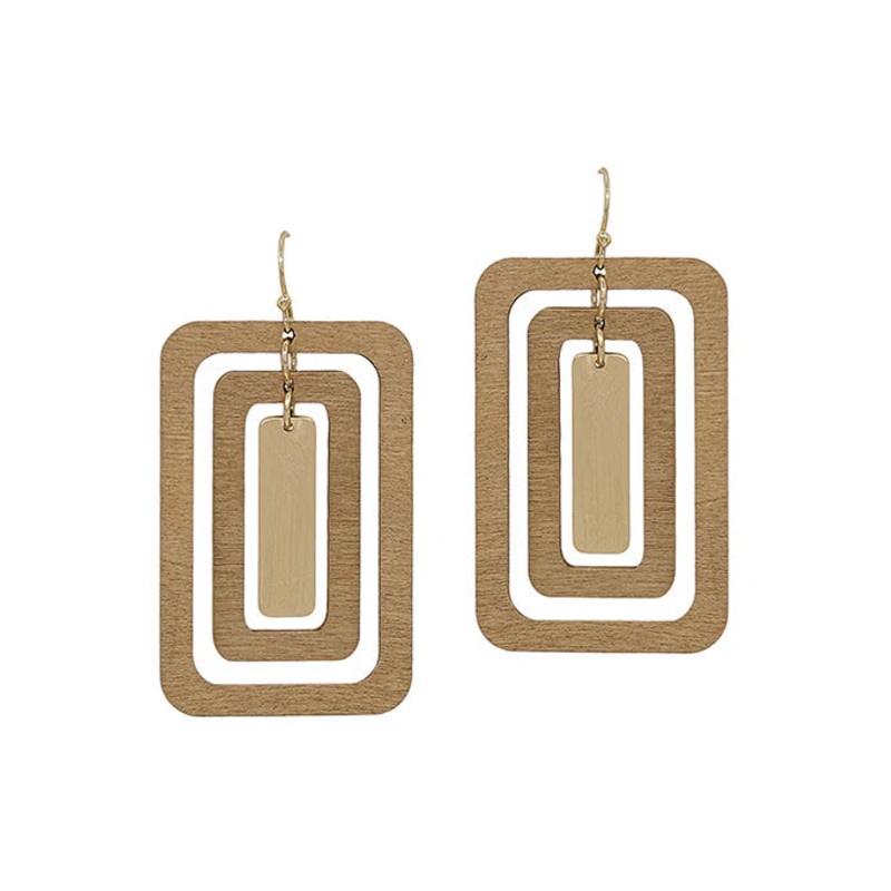 Gold Triple Rectangle Drop Earrings