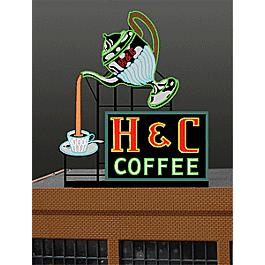 H & C Coffee Animated Neon Billboard -- 3-5/16 x 4"8.4 x 10.2cm