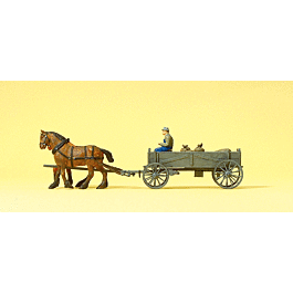 Horse-Drawn Vehicle -- Box Wagon, Farmer, 2 Horses & Load