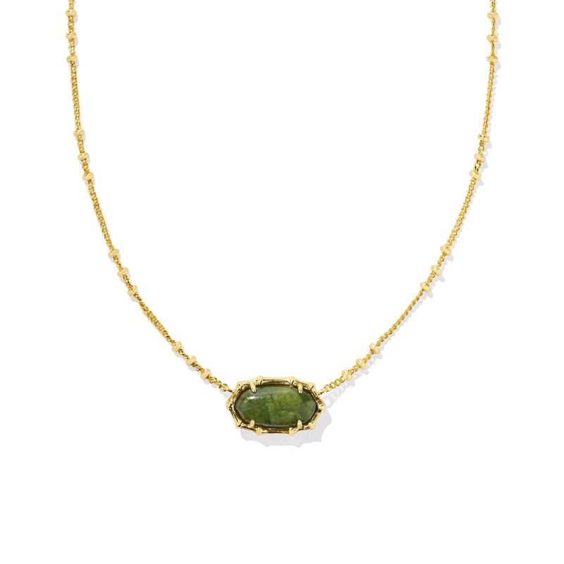 Kendra Scott Elisa Gold Bamboo Frame Short Pendant Necklace in Sage Serpentine