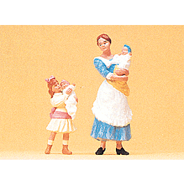 Nanny w/Children -- Nanny and young girl, each holding baby