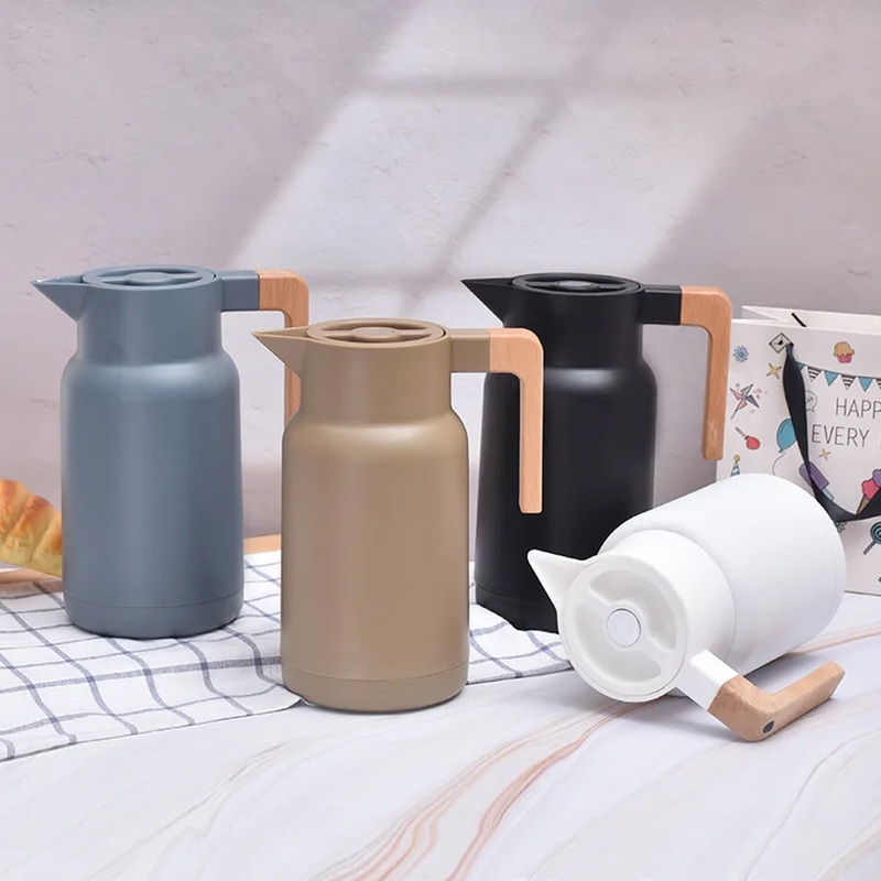 (Net) 1000ml Vacuum Jug Flask with Push Button Pourage White