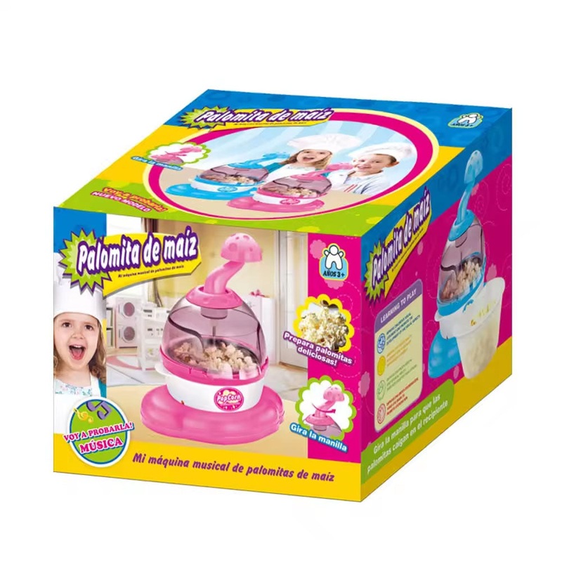 (NET) Electric Children Plastic Cooking Play Set Popcorn Machine Toy DIY Pink