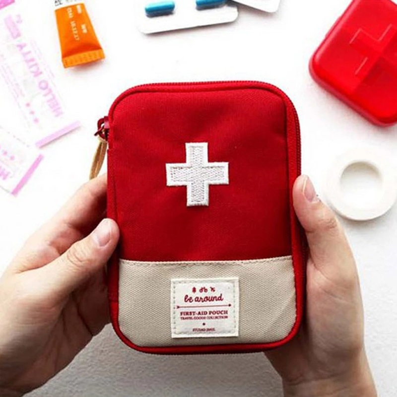**(NET)**Mini Portable Medicine Bag First Aid Kit Medical Emergency Kits Organizer Red