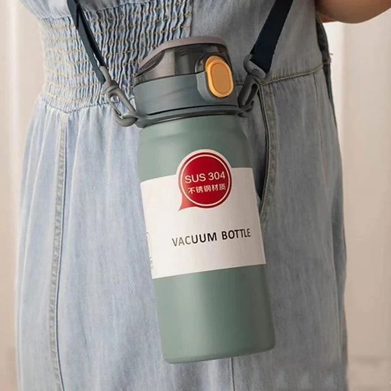 (Net) Stainless Steel Thermal Water Bottle - 600ML Wide Mouth with Handle Petrol