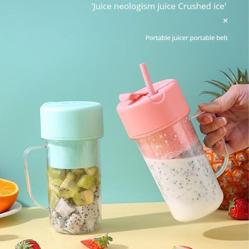(Net) Straw Type, Juicing Cup, Portable Mini Juicer Straw Cup USB Rechargeable Electric Juicer Fruit Milkshake Blender / HP-08 Blue