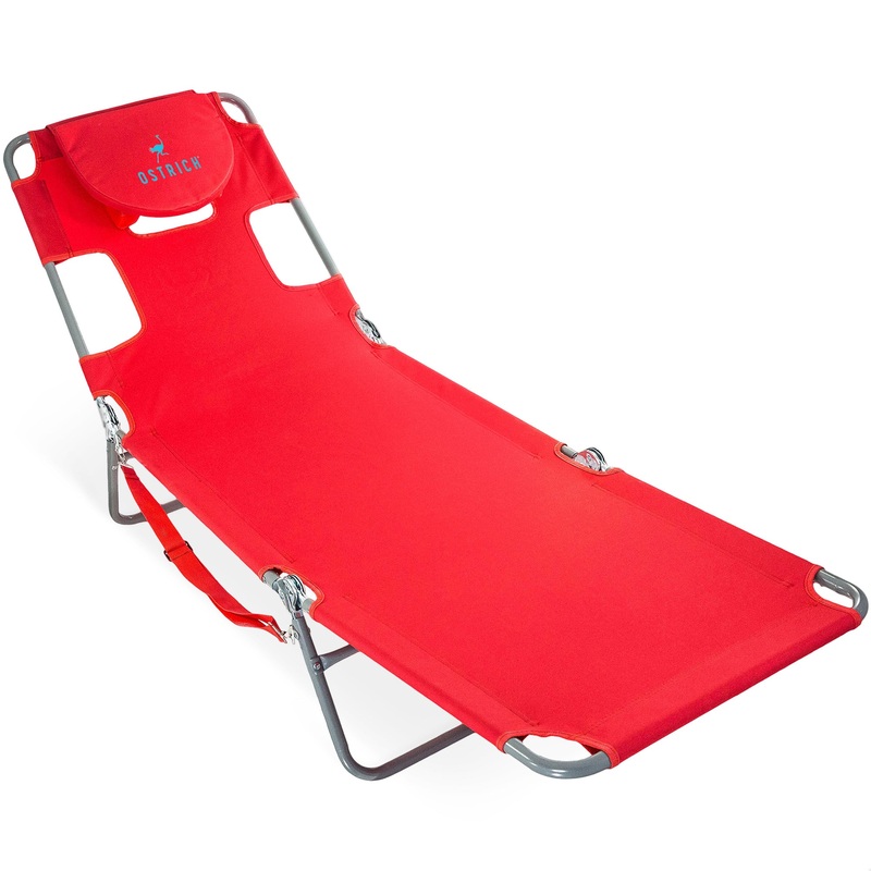 Ostrich Chaise Lounge, Facedown Beach Camping Pool Tanning Chair, Red (Used)