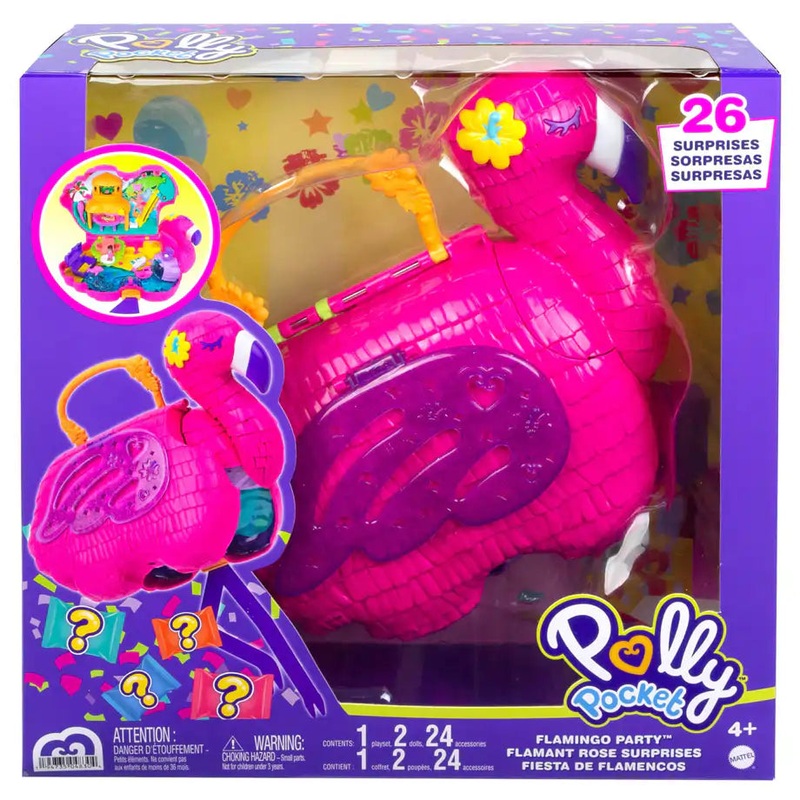 Polly Pocket Flamingo Party Large Compact Playset with 26 Surprises