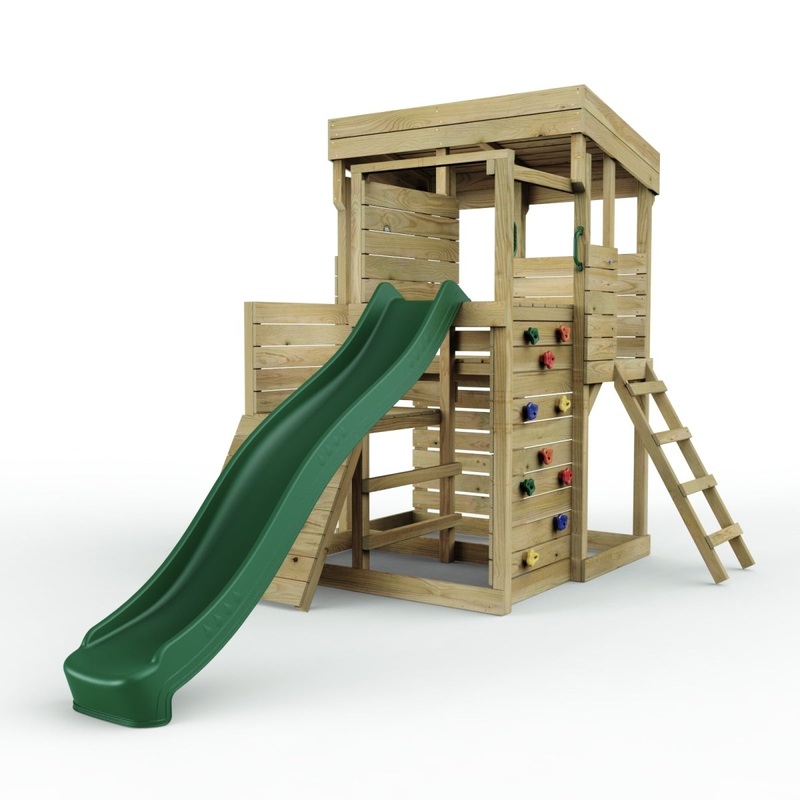 Rebo 2 Tier XL Lookout Tower Playhouse with Slide Green