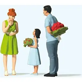 Surprise with Flowers -- Man, Woman, Daughter