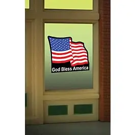 U.S. Flag Animated Neon Window Sign -- Oversized Clear Background for HO, O, Cut to as small as 7/8" 2.3cm Sq.
