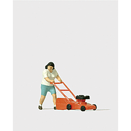 Woman Mowing The Lawn