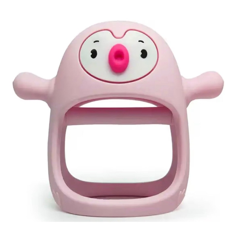 Yummy Baby Cute Penguin Teething Mitten for Babies, Easy to Hold, No-Drop Design, Silicone Baby Teether Toys, Relief from Teething Pain, Nipple Shaped Penguin Hands Comfort Gums (Pink)