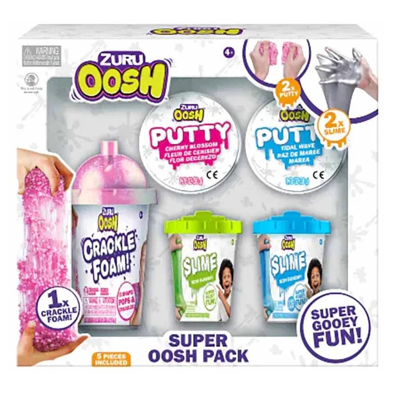 ZURU Oosh Mix Combo Series 3 Crackle Foam + Slime Tub 70G + Series 4 Putty Window Box (4 Pcs, Bulk)